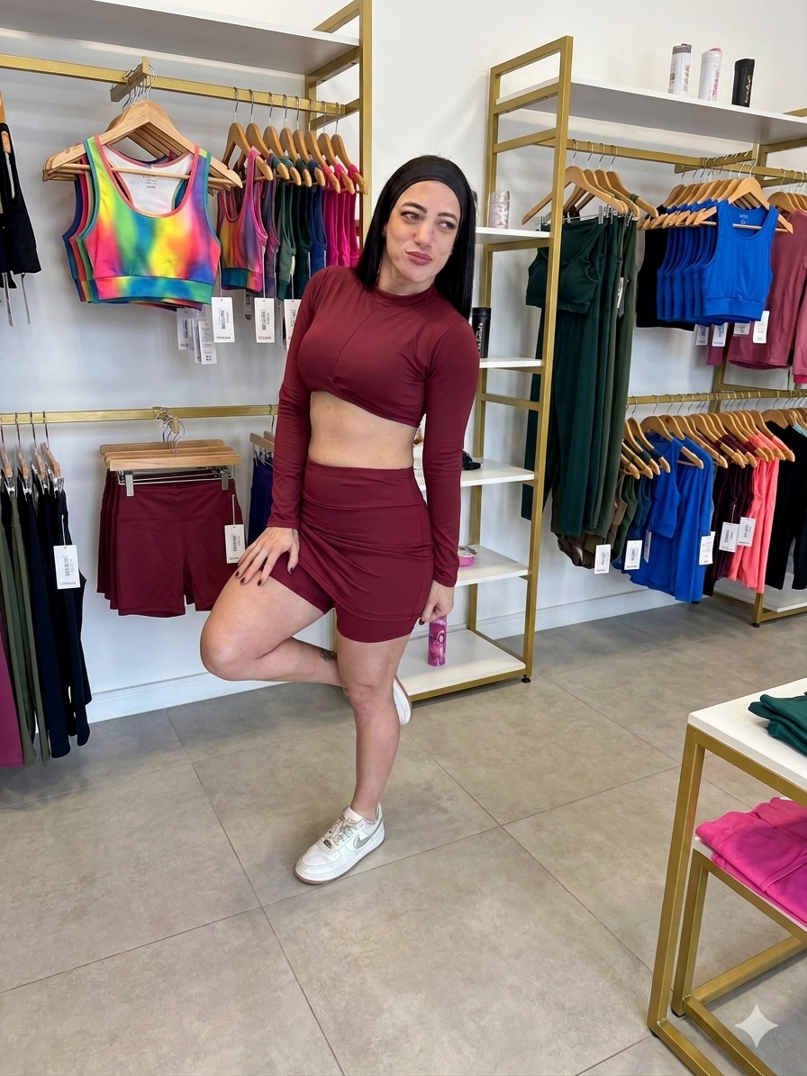 SHORT SAIA MANGA LONGA VERMELHO BORDO G