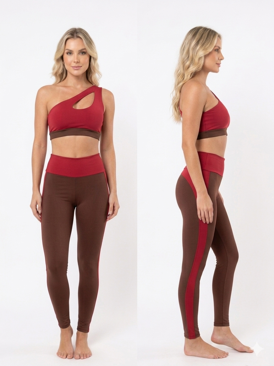 CONJ CALCA BICOLOR OMBRO UNICO VERMELHO G